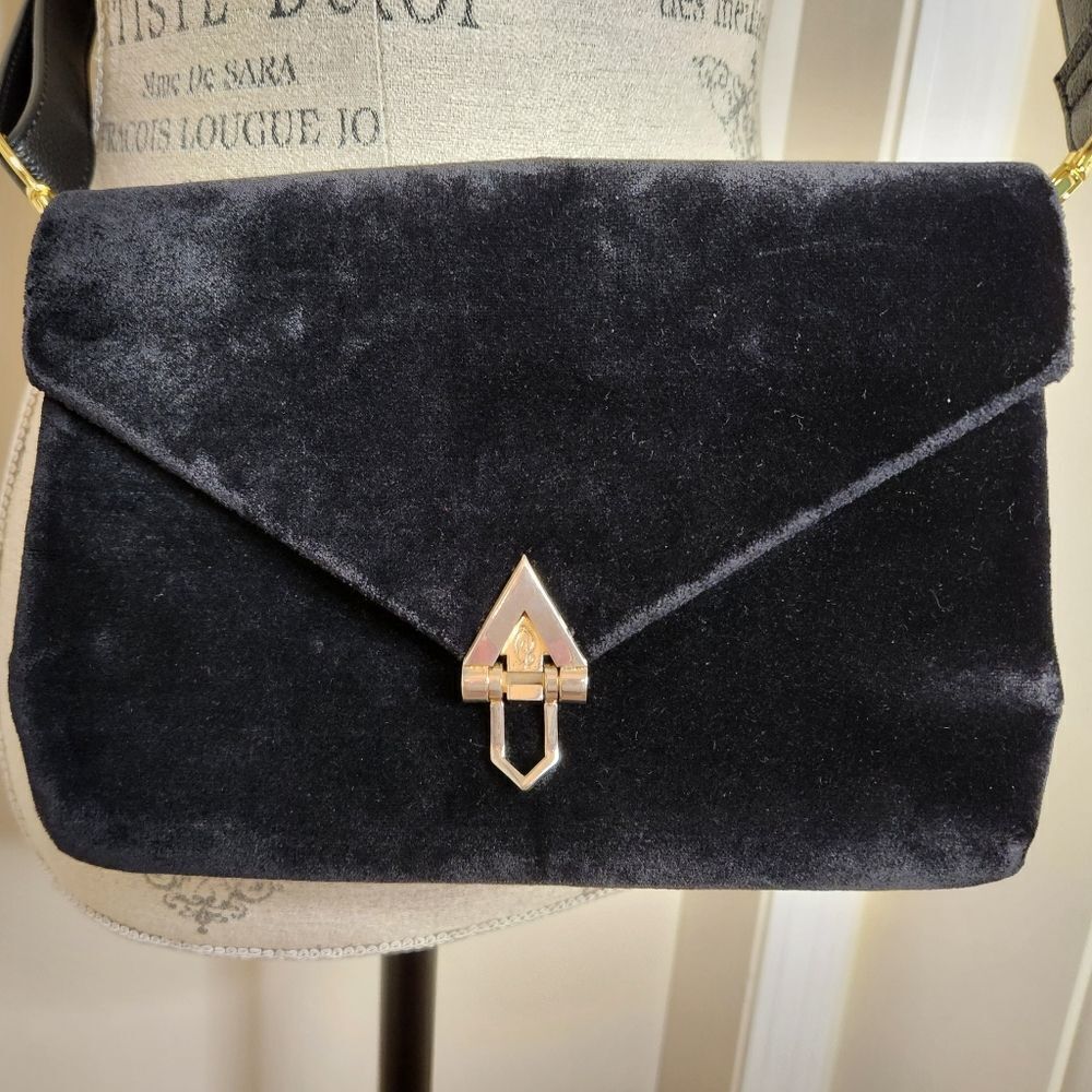 60s Black Velvet Evening Clutch Handbag Camea - Picture 11 of 12